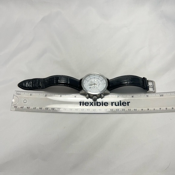 Lucien Piccard 12011 Black Leather Men's Chronograph Watch with White Face - Picture 6 of 12